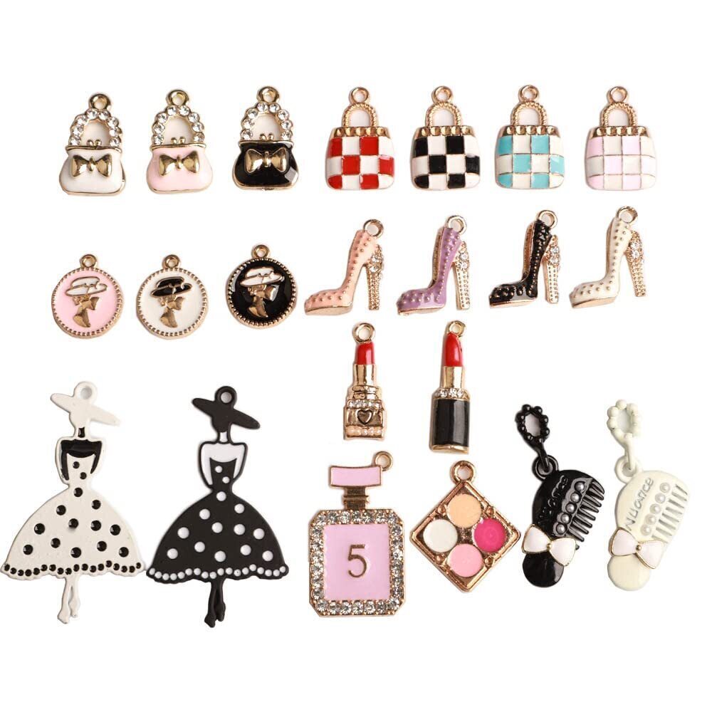 7129 Enamel Lipstick Perfume Designer Charms for Bracelets DIY Birthday